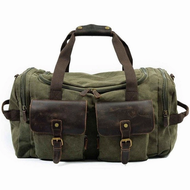 Canvas Leather Travel Bag Carry On Luggage Bags Men Military Duffel Bags Travel Tote Large