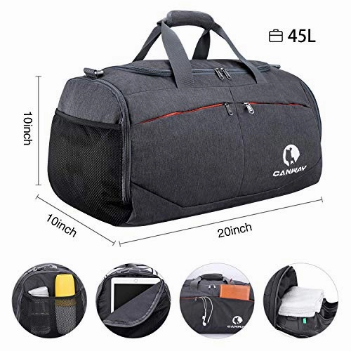 Canway Sports Gym Bag, Travel Duffel bag with Wet Pocket & Shoes Compartmentfor men women, 45L, Lightweight