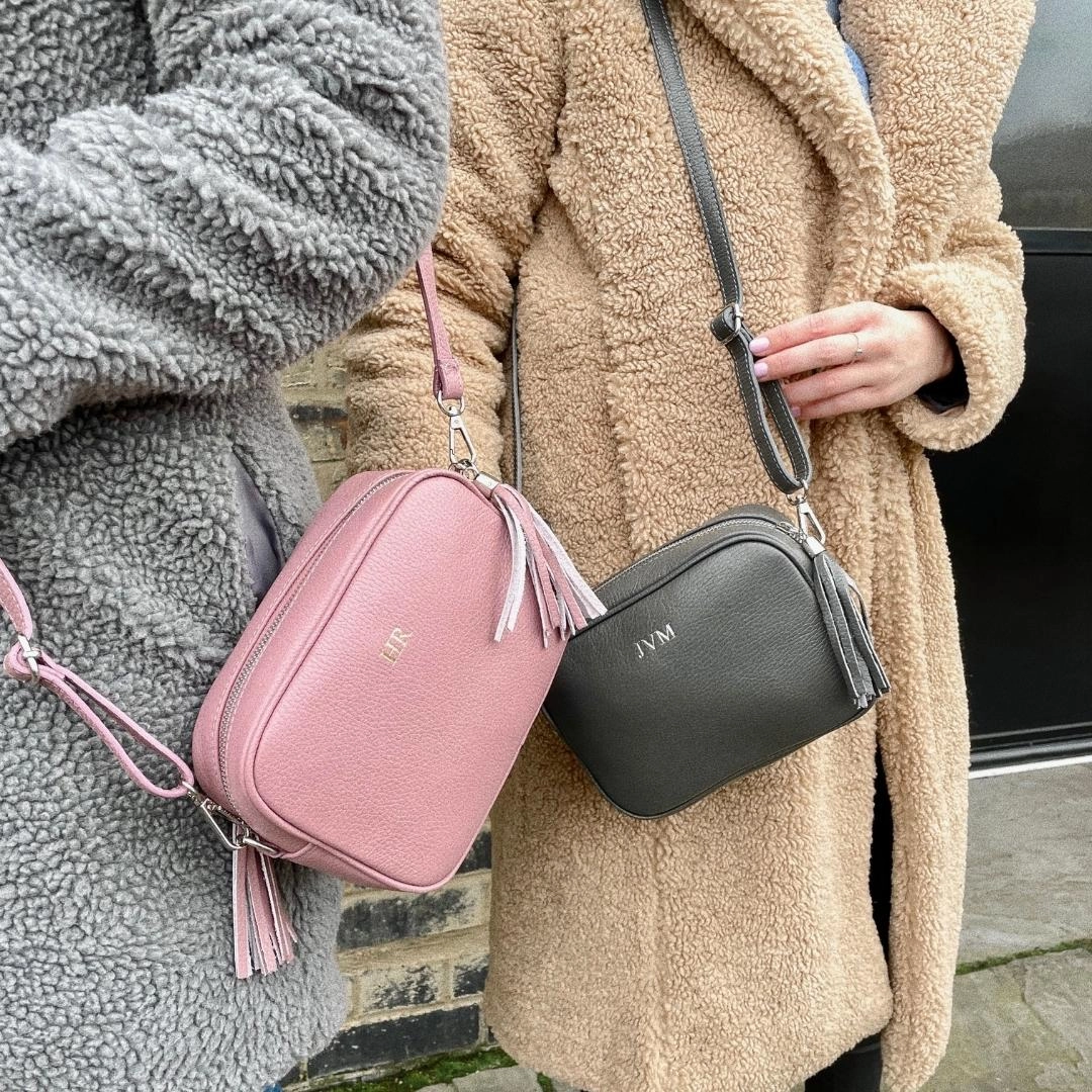 Carnaby Of London Embossed Initial Gold Leather Crossbody Bag Holiday Collection - holiday outfits clearance