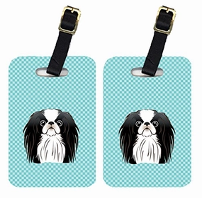 Caroline's Treasures BB1168BT Pair of Checkerboard Blue Japanese Chin Luggage Tags, Large,