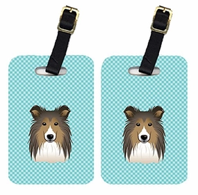 Caroline'S Treasures Bb1180Bt Pair Of Checkerboard Blue Sheltie Luggage Tags , Large, Multicolor