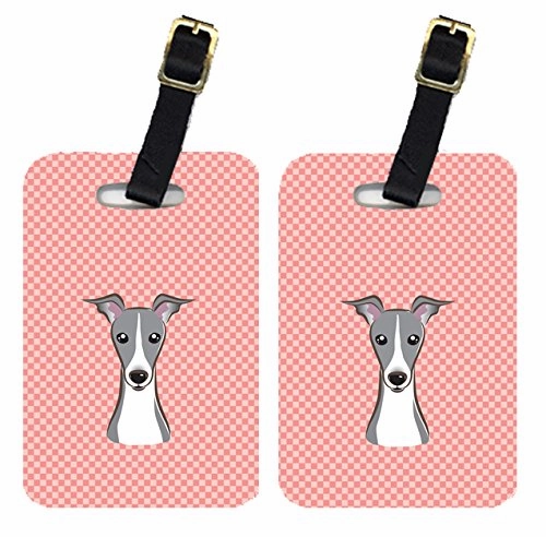 Caroline's Treasures BB1236BT Pair of Checkerboard Pink Italian Greyhound Luggage Tags, Large,