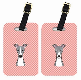 Caroline's Treasures BB1236BT Pair of Checkerboard Pink Italian Greyhound Luggage Tags, Large,
