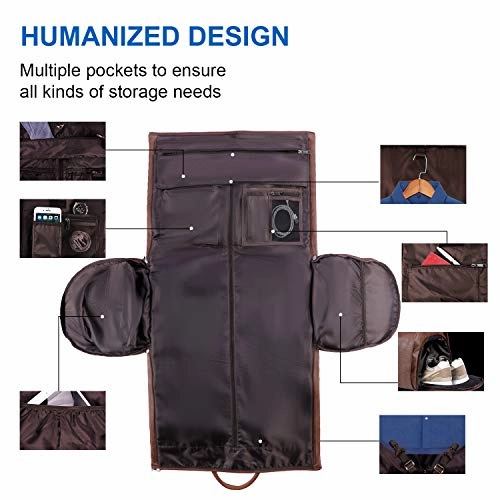 Carry On Garment Bag, Waterproof Mens Garment Bag for Travel Business, Large Leather Duffel Bag with Shoe Compartment -Brown