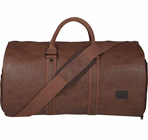 Carry On Garment Bag, Waterproof Mens Garment Bag for Travel Business, Large Leather Duffel Bag with Shoe Compartment -Brown