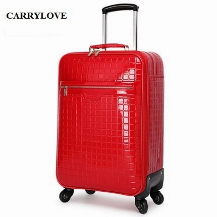 Carrylove Fashion Chinese Red  20 Inch Pu Wedding Vacation Rolling Luggage Spinner Brand Travel