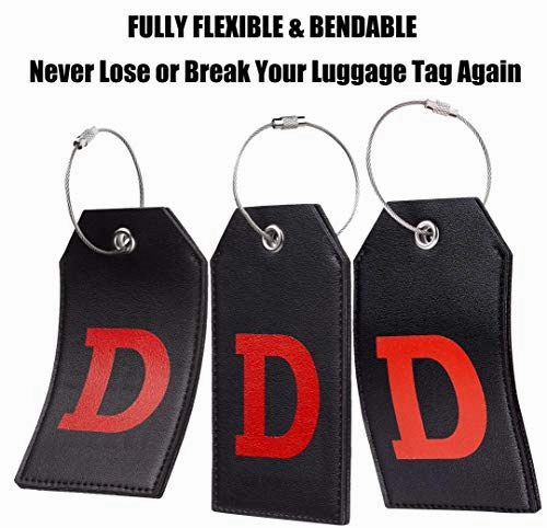 Casmonal Initial Leather Luggage Tag Travel Bag Tag Fully Bendable 1 pcs Set(D)