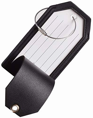 Casmonal Luggage Tags with Full Back Privacy Cover w/Steel Loops (black 02 pcs set)