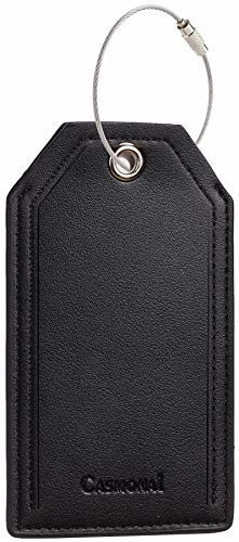 Casmonal Luggage Tags with Full Back Privacy Cover w/Steel Loops (black 02 pcs set)