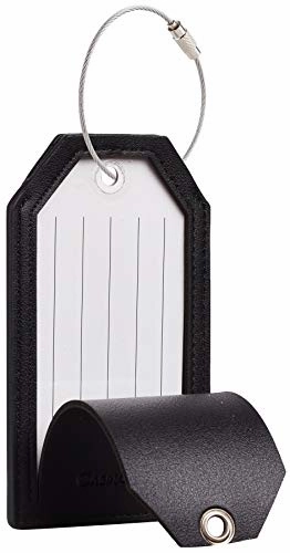 Casmonal Luggage Tags with Full Back Privacy Cover w/Steel Loops (black 02 pcs set)