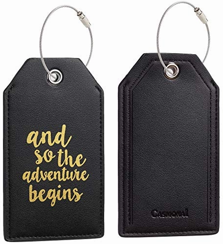 Casmonal Luggage Tags with Full Back Privacy Cover w/Steel Loops (black 02 pcs set)
