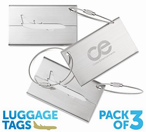 Ce Luggage Tags 3 Units, Stainless Steel. 1-Year Warranty And Bonus Included.