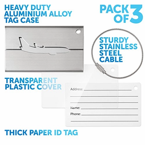 Ce Luggage Tags 3 Units, Stainless Steel. 1-Year Warranty And Bonus Included.