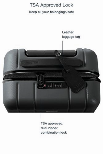 CHESTER Minima Carry-On Luggage / 22" Lightweight Polycarbonate Hardshell/Spinner Suitcase/TSA Approved Cabin Size (Charcoal)