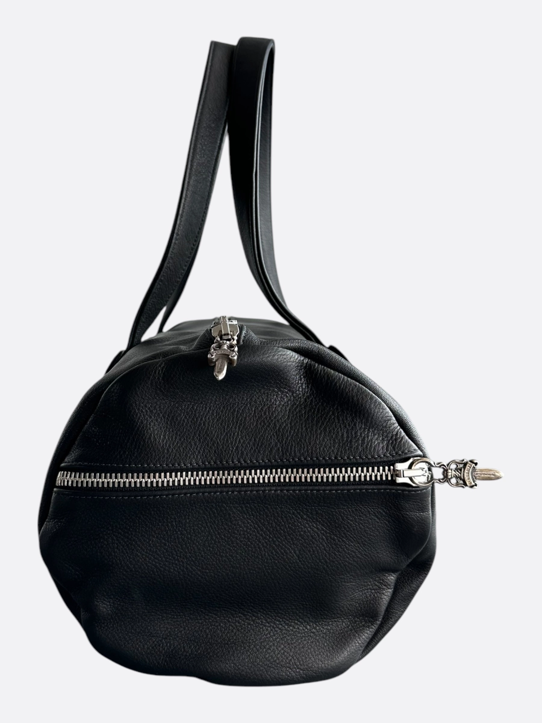 Chrome Hearts Black Leather Cross Patch Duffel Bag