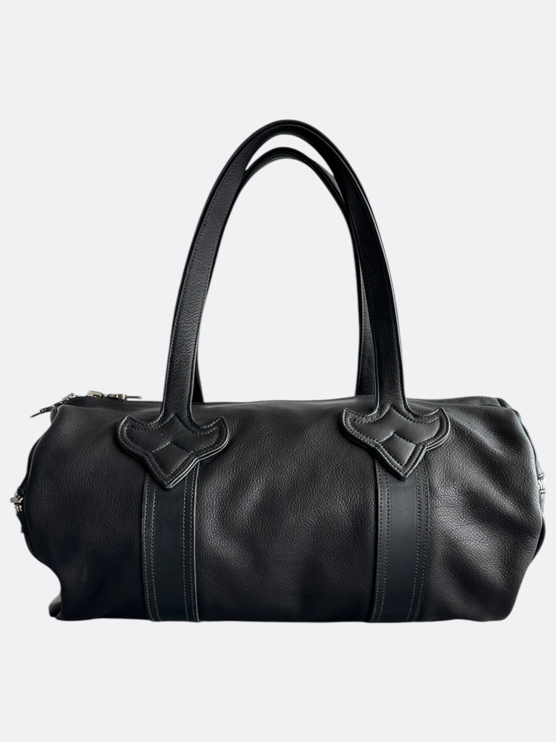 Chrome Hearts Black Leather Cross Patch Duffel Bag