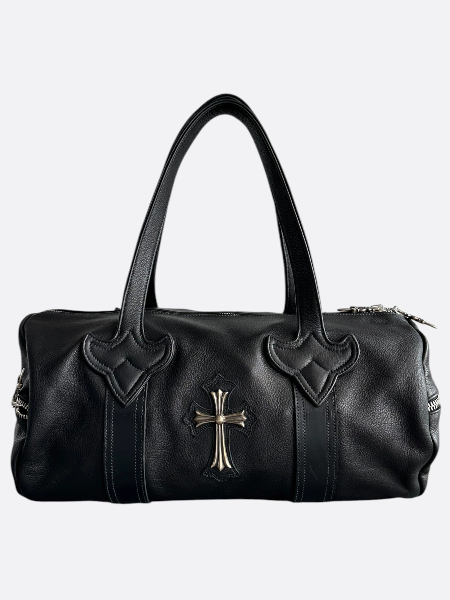Chrome Hearts Black Leather Cross Patch Duffel Bag