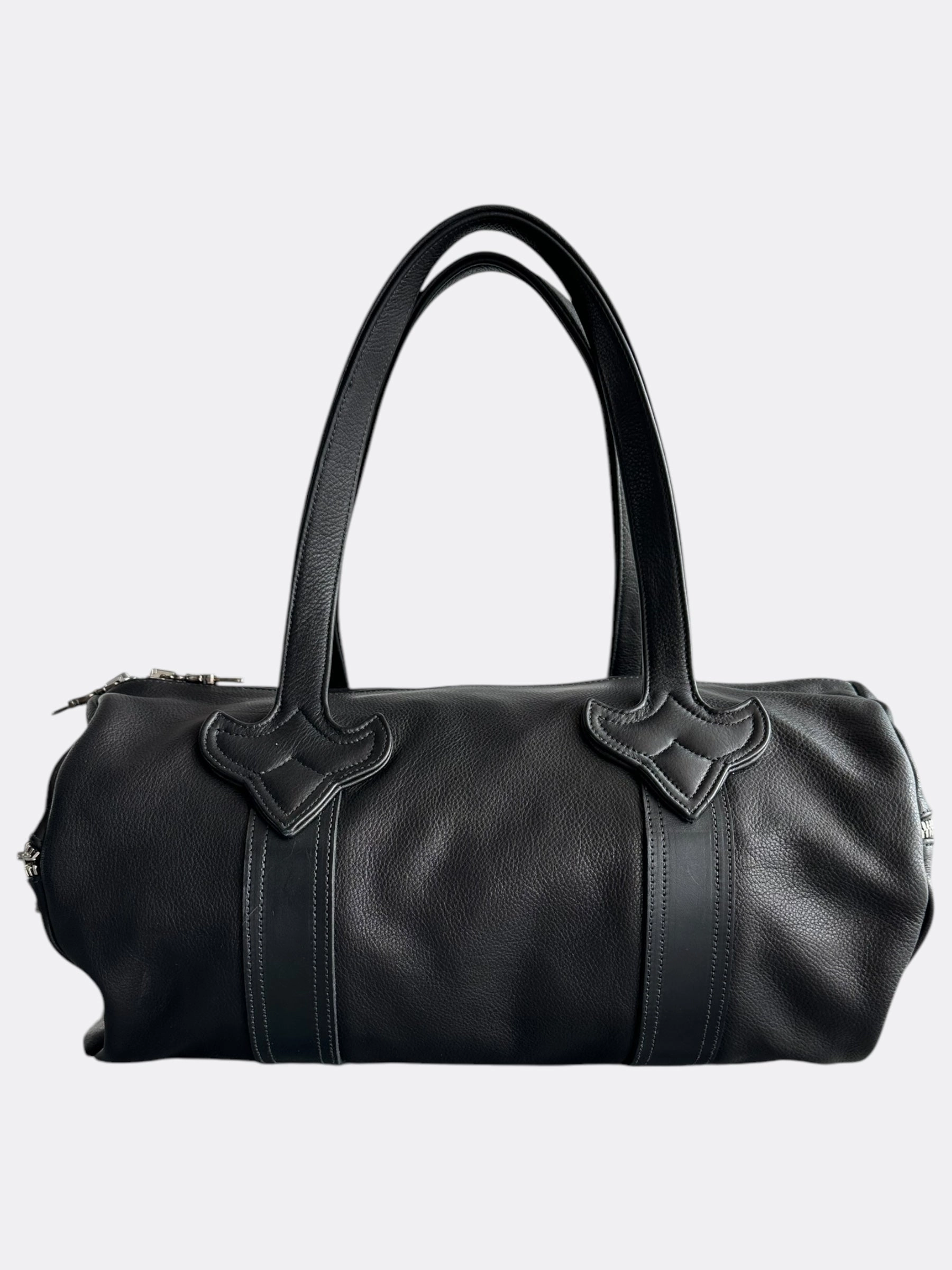 Chrome Hearts Black Leather Cross Patch Duffel Bag