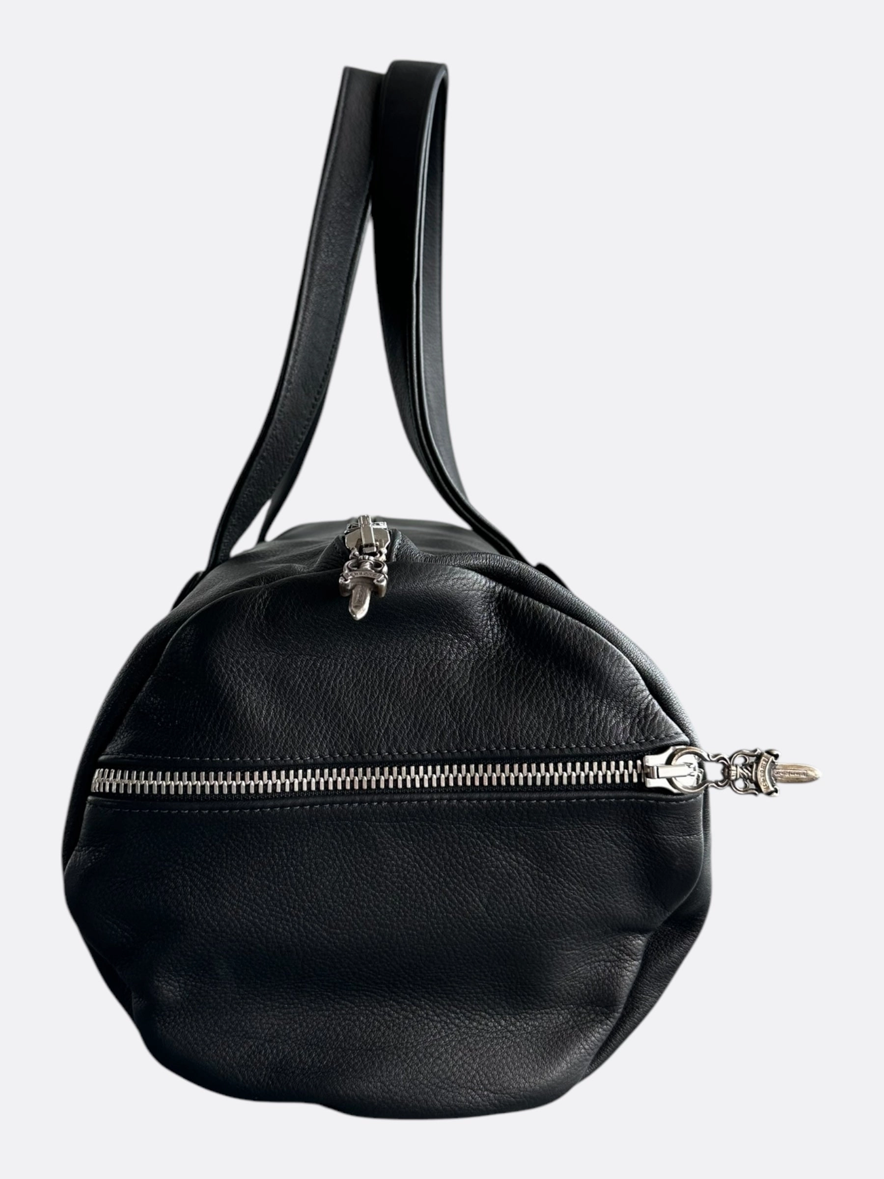 Chrome Hearts Black Leather Cross Patch Duffel Bag