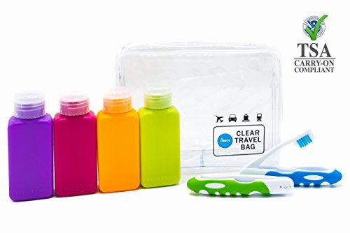 Clear Tsa Approved Carry-On Toiletry Bag Set   4 Leak Proof Refillable Travel Bottles   2 Travel