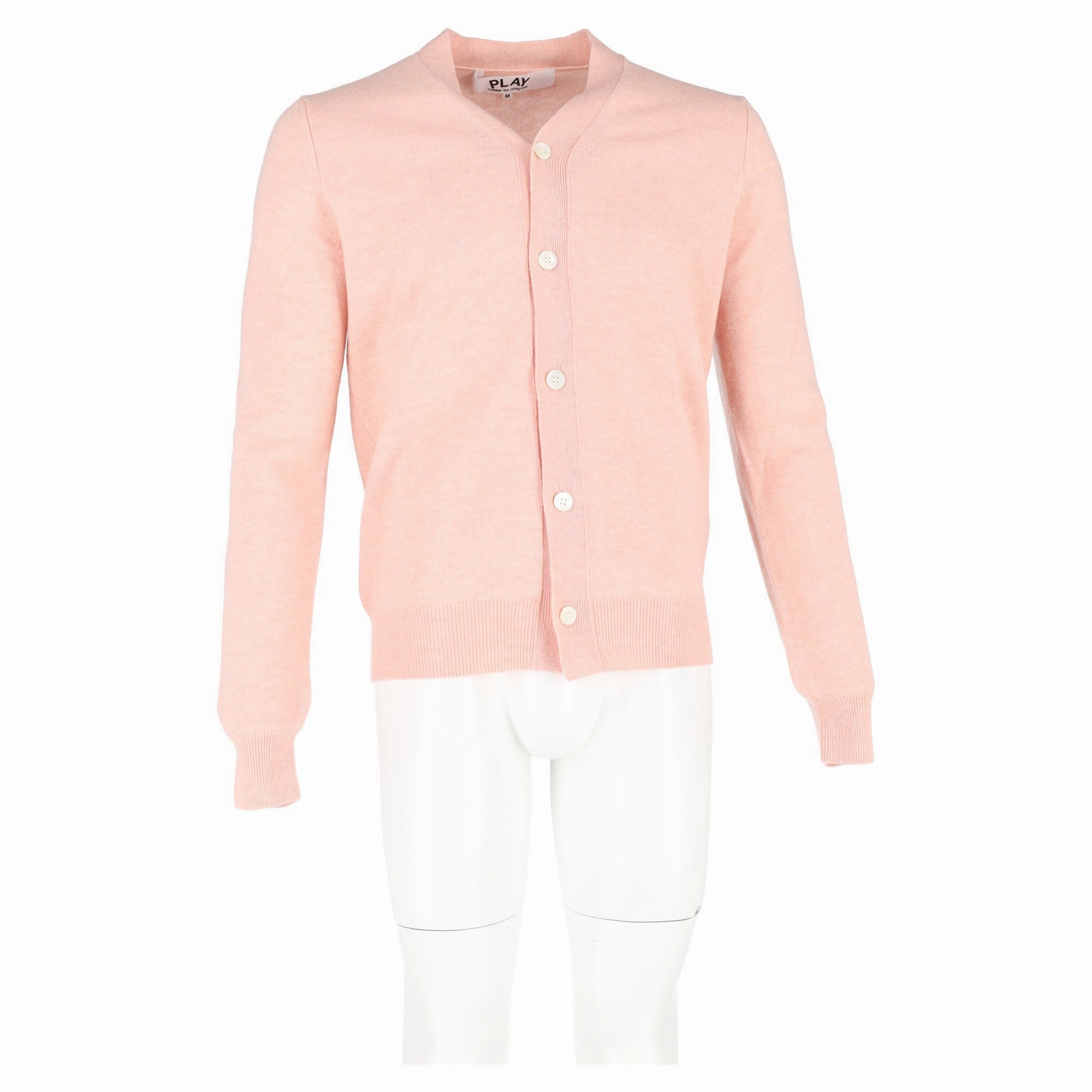 Comme Des Gar?ons Play Heart Logo-Patch Cardigan in Pink Wool