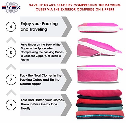 Compression Luggage Cubes for Traveling, Travel Organizer, Packing Travel Organizer Set of 3pcs Cube Bags, Unique & Lovely Design, Durable Quality, Perfect as a Gift (Rose)