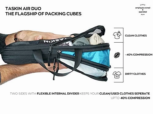 Compression Packing Cubes | Triple Zipper | Separate Clean & Dirty Compartments w/Flexible Separator | YKK Zippers