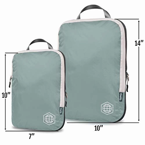 Compression Packing Cubes for Travel - Luggage and Backpack Organizer Packaging Cubes for Clothes (Dusty Teal and White, 6Piece)