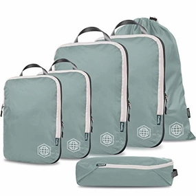 Compression Packing Cubes for Travel - Luggage and Backpack Organizer Packaging Cubes for Clothes (Dusty Teal and White, 6Piece)