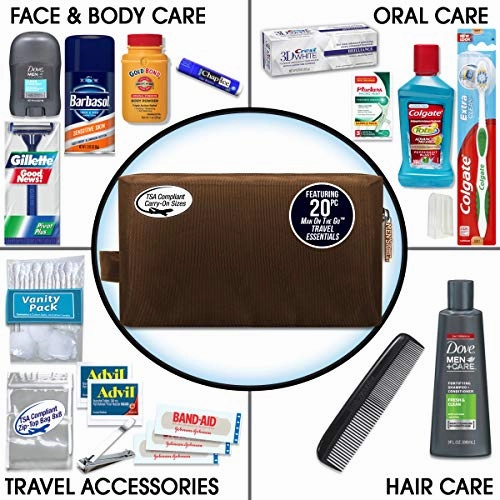 Convenience Kits Men's Premium 20 Count Necessities Travel Kit, Featuring: Dove Men & Care Products