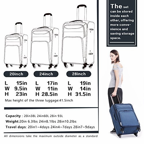 Coolife Luggage 3 Piece Set Suitcase Spinner Softshell Lightweight (Blue Sliver)