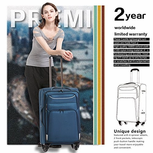 Coolife Luggage 3 Piece Set Suitcase Spinner Softshell Lightweight (Blue Sliver)