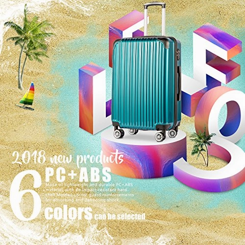 COOLIFE Luggage Expandable(only 28") Suitcase PC ABS Spinner 20in 24in 28in Carry on (Green New, M(24in))