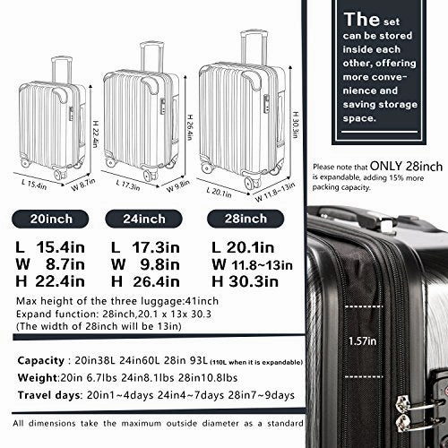 COOLIFE Luggage Expandable(only 28") Suitcase PC ABS Spinner 20in 24in 28in Carry on (Orange New, S(20in)_Carry on)
