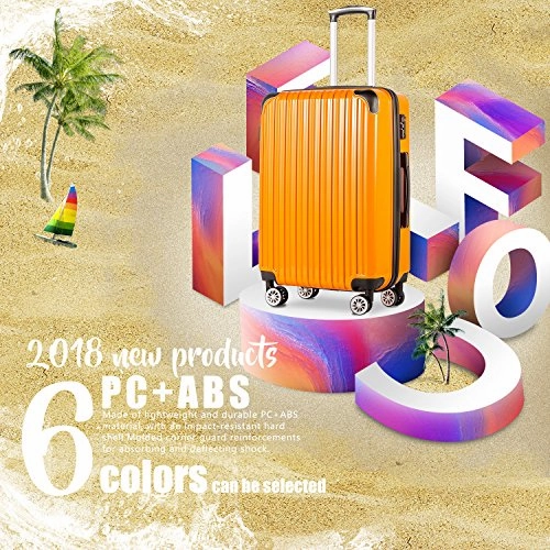 COOLIFE Luggage Expandable(only 28") Suitcase PC ABS Spinner 20in 24in 28in Carry on (Orange New, S(20in)_Carry on)