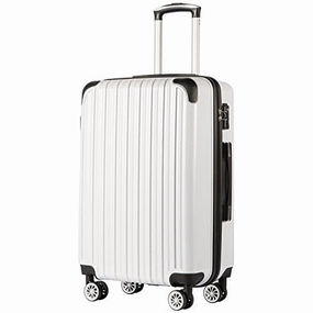 COOLIFE Luggage Expandable(only 28") Suitcase PC ABS Spinner 20in 24in 28in Carry on (White Grid New, S(20in)_Carry on)
