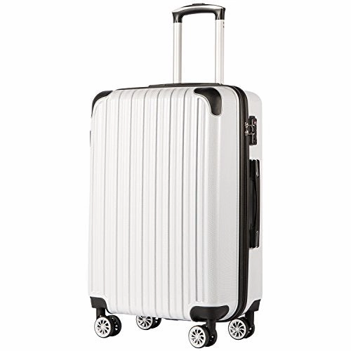 COOLIFE Luggage Expandable(only 28") Suitcase PC ABS Spinner 20in 24in 28in Carry on (White Grid New, S(20in)_Carry on)