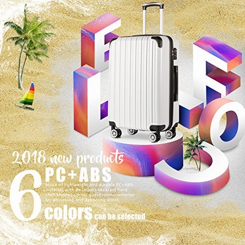 COOLIFE Luggage Expandable(only 28") Suitcase PC ABS Spinner 20in 24in 28in Carry on (White Grid New, S(20in)_Carry on)