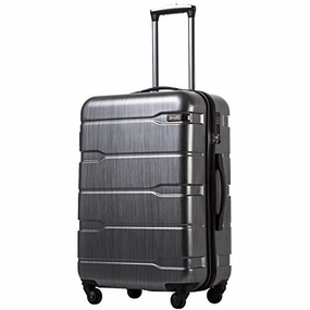 Coolife Luggage Expandable(only 28") Suitcase PC ABS Spinner Built-In TSA lock 20in 24in 28in Carry on (Charcoal, M(24in).)