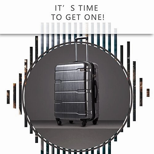 Coolife Luggage Expandable(only 28") Suitcase PC ABS Spinner Built-In TSA lock 20in 24in 28in Carry on (Charcoal, M(24in).)