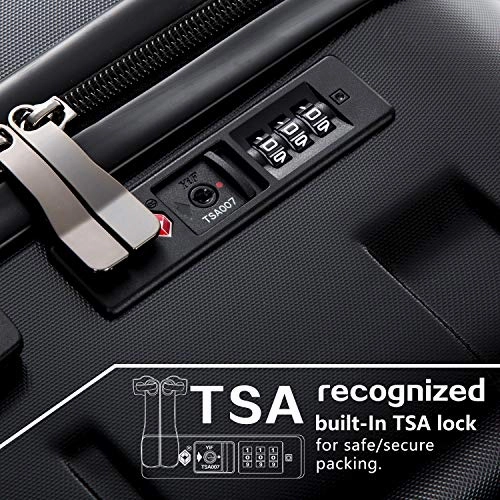 Coolife Luggage Expandable(only 28") Suitcase PC ABS Spinner Built-In TSA lock 20in 24in 28in Carry on (Charcoal, M(24in).)