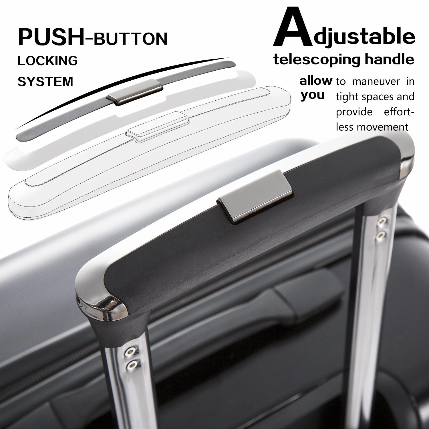 COOLIFE Luggage Expandable(only 28") Suitcase PC ABS Spinner Built-in TSA Lock 20in 24in 28in Carry on (Charcoal, S(20in_Carry on))