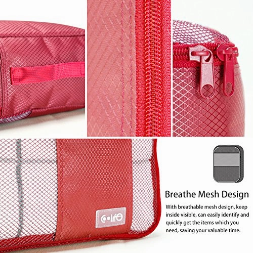 Coolife Packing Cubes Travel Organizers with Laundry Bag 7 Set Hanging Toiletry Bag Portable (red)