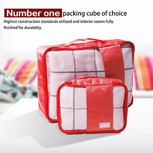 Coolife Packing Cubes Travel Organizers with Laundry Bag 7 Set Hanging Toiletry Bag Portable (red)