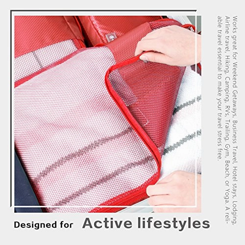 Coolife Packing Cubes Travel Organizers with Laundry Bag 7 Set Hanging Toiletry Bag Portable (red)