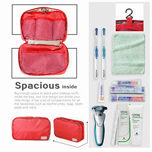 Coolife Packing Cubes Travel Organizers with Laundry Bag 7 Set Hanging Toiletry Bag Portable (red)