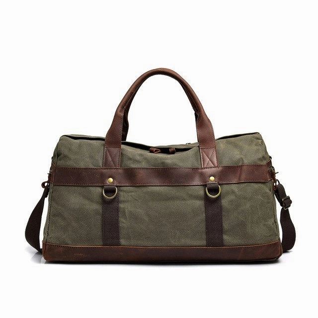 Crazy Horse Leather Canvas Travel Bag Large Capacity Luggage Bag Men Shoulder Travel Duffel Bags