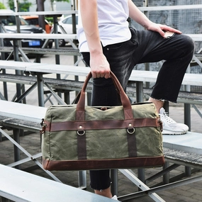 Crazy Horse Leather Canvas Travel Bag Large Capacity Luggage Bag Men Shoulder Travel Duffel Bags