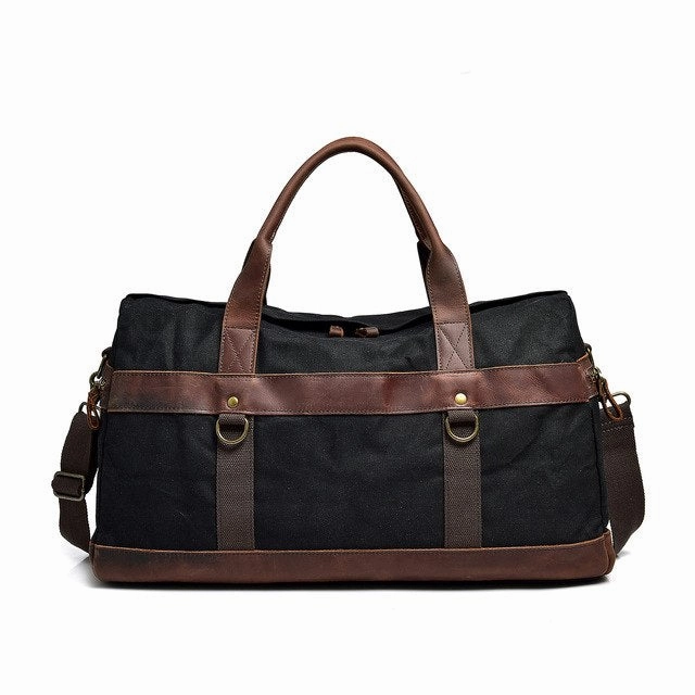 Crazy Horse Leather Canvas Travel Bag Large Capacity Luggage Bag Men Shoulder Travel Duffel Bags