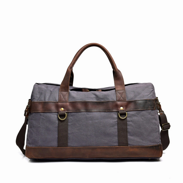Crazy Horse Leather Canvas Travel Bag Large Capacity Luggage Bag Men Shoulder Travel Duffel Bags